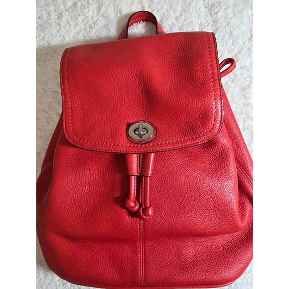 COACH F24385 Red Pebbled Leather Drawstring Park Turnlock Backpack - Picture 11 of 13